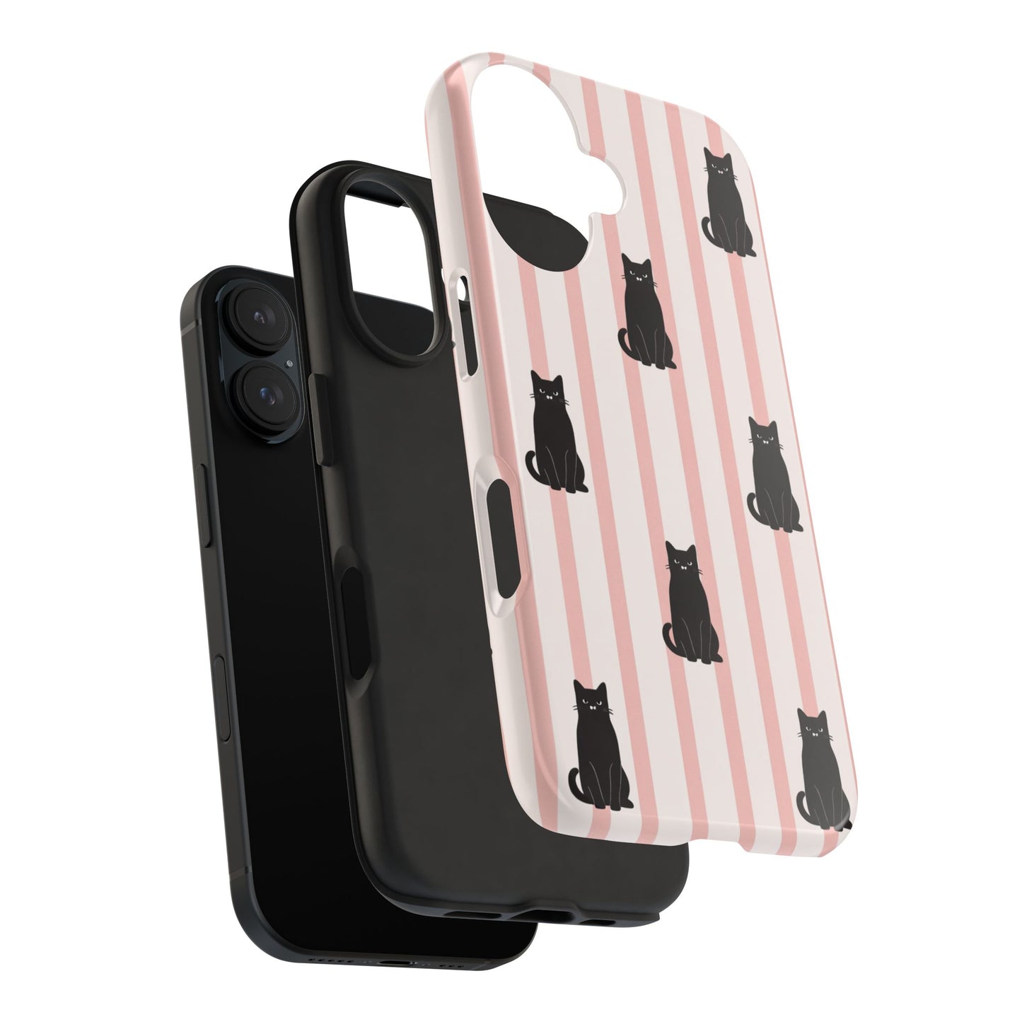 Black Cat Pink Stripe - iPhone Essentials Case