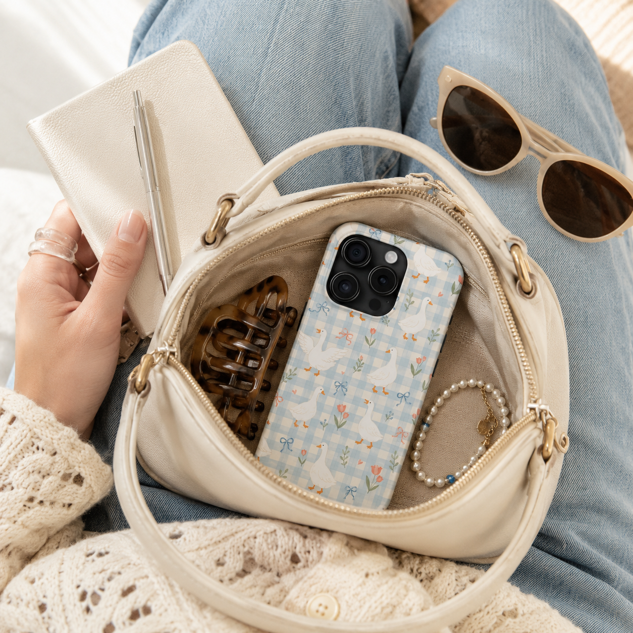 Blue Bow Goose - iPhone Case